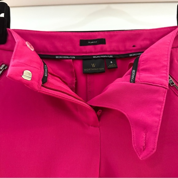 Worthington Flat Front Cropped Dress Pants Fuchsia Pink Zipper Detail sz 6 - Picture 5 of 7